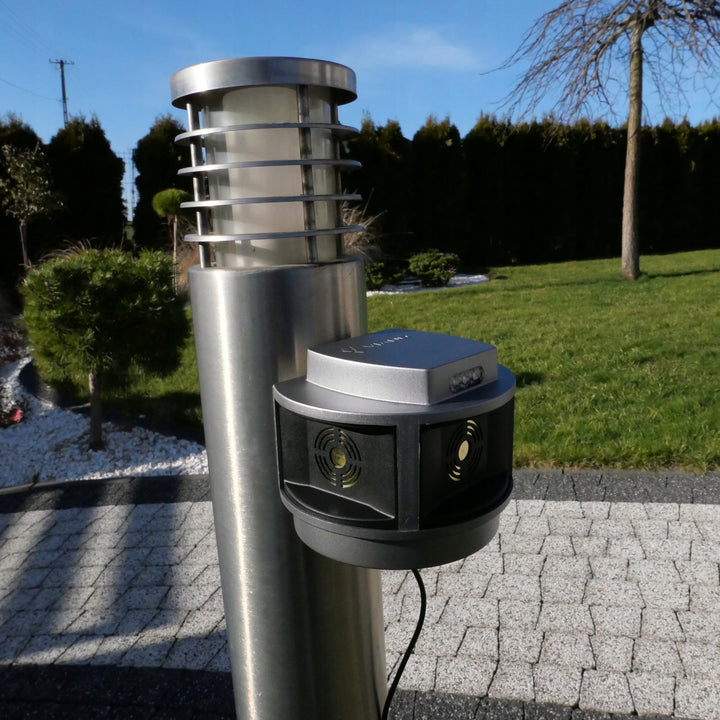 Repellente per roditori, repellente per martore, repellente per topi Viano, generatore di ultrasuoni, pannello stroboscopico, tre altoparlanti, Trio-Strob