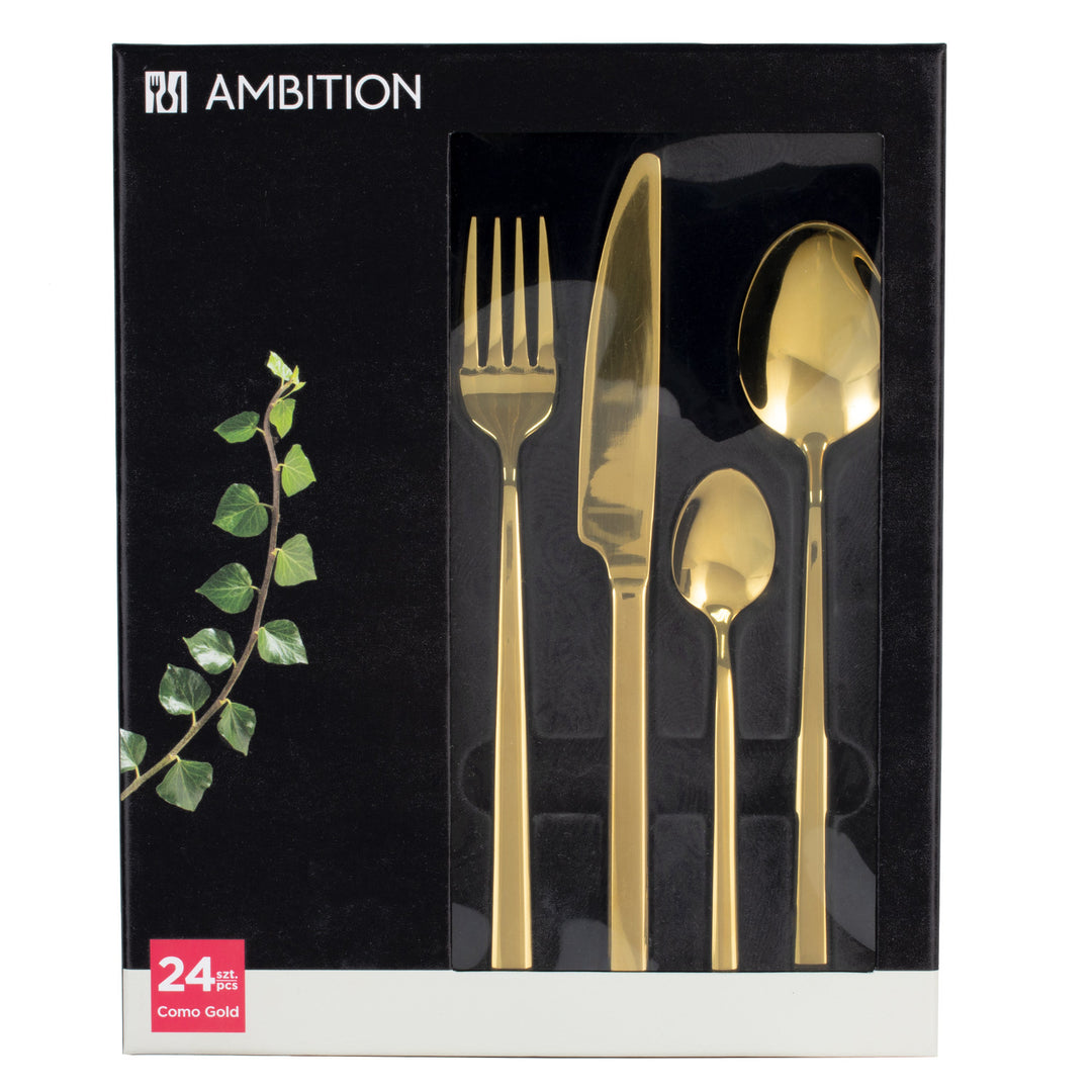Set di posate per 6 persone Como Gold 24 pezzi Confezione regalo AMBITION