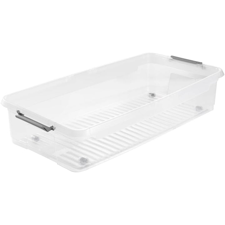 Contenitore Leo Keeeper con coperchio, capacità 33L, trasparente, con rotelle, coperchio con clip