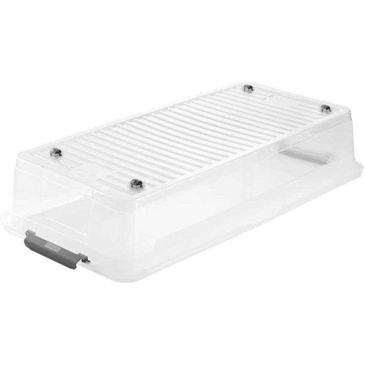 Contenitore Leo Keeeper con coperchio, capacità 33L, trasparente, con rotelle, coperchio con clip