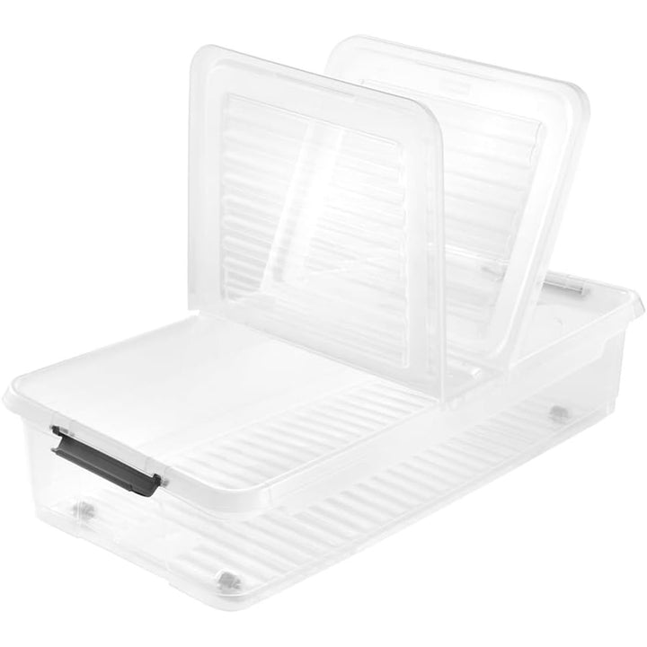 Contenitore Leo Keeeper con coperchio, capacità 33L, trasparente, con rotelle, coperchio con clip
