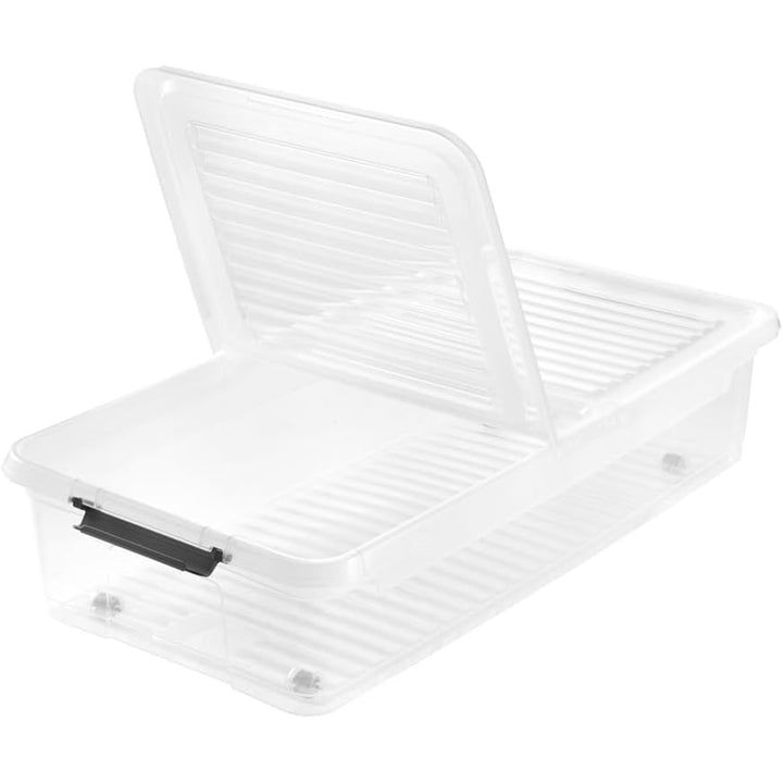 Contenitore Leo Keeeper con coperchio, capacità 33L, trasparente, con rotelle, coperchio con clip