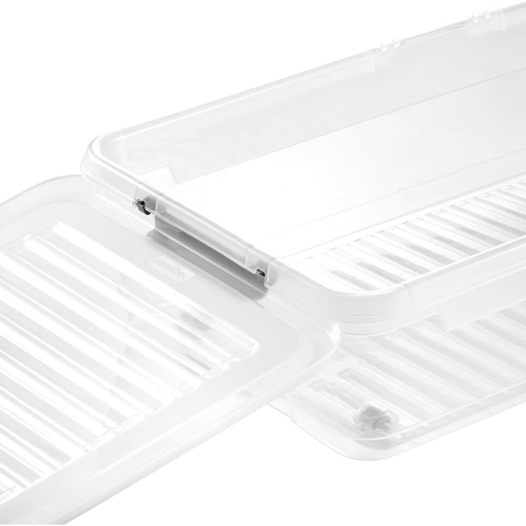 Contenitore Leo Keeeper con coperchio, capacità 33L, trasparente, con rotelle, coperchio con clip