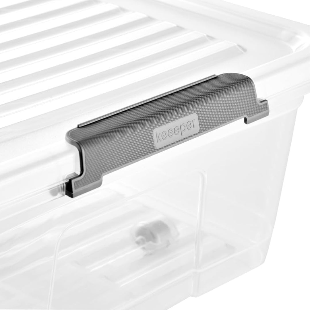 Contenitore Leo Keeeper con coperchio, capacità 33L, trasparente, con rotelle, coperchio con clip