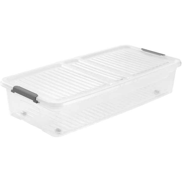 Contenitore Leo Keeeper con coperchio, capacità 33L, trasparente, con rotelle, coperchio con clip