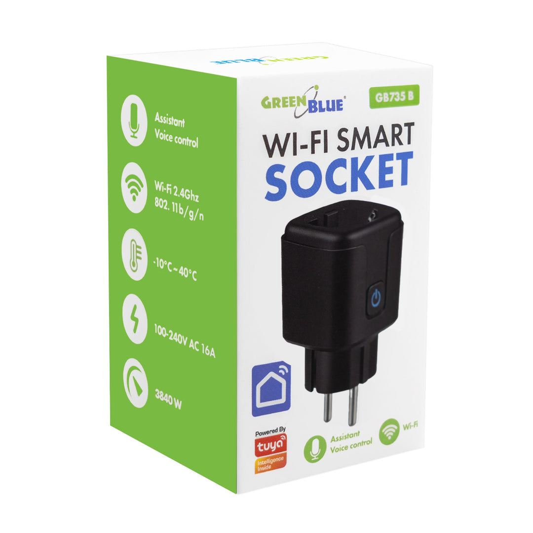 Presa WiFi GreenBlue controllabile da remoto, Android/iOS/Alexa/Google Home, timer, misuratore di potenza, max 16 A/3840 W, GB735 B