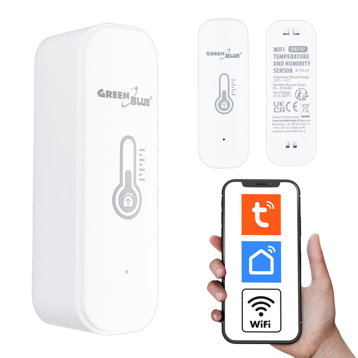Sensore di temperatura e umidità WiFi GreenBlue, Android/iOS/Alexa/Google Home, 3,0 V CC, LR03x2, GB737
