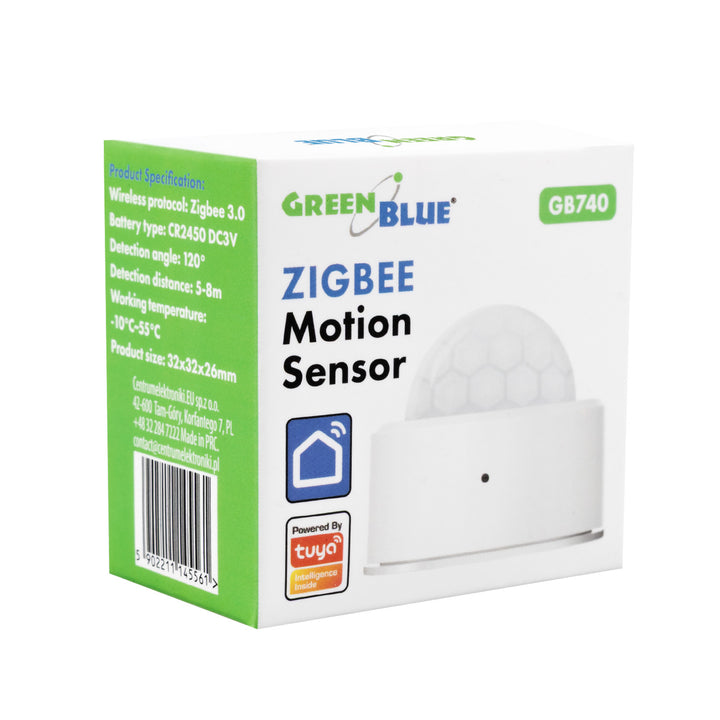 Sensore di movimento wireless Zigbee Tuya GreenBlue, Android/iOS, CR2450 DC 3,0 V, angolo di rilevamento 120° / fino a 8 m, GB740