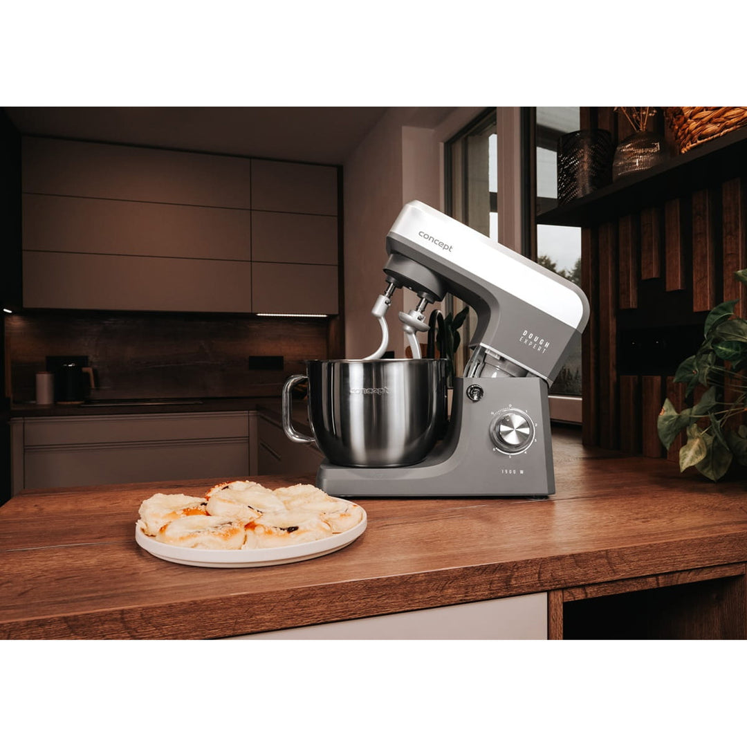 Robot da cucina planetario Concept Dough Expert, potenza 1900 W, doppio gancio, funzione di riscaldamento della ciotola, 6 velocità diverse, RM6010