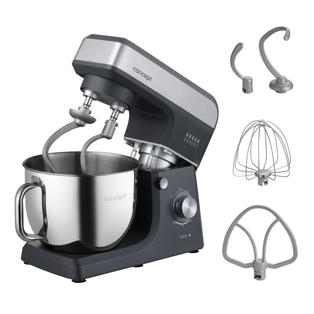 Robot da cucina planetario Concept Dough Expert, potenza 1900 W, doppio gancio, funzione di riscaldamento della ciotola, 6 velocità diverse, RM6010