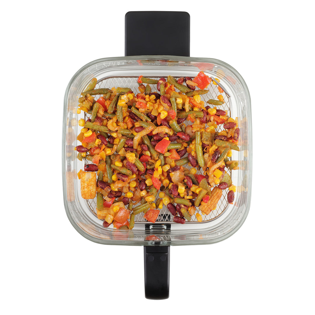 Friggitrice senza olio Concept Glass&Fast, capacità 5,5 L, 7 programmi, display LED touchscreen, modalità di frittura salutare, contenitore in vetro, FR5500