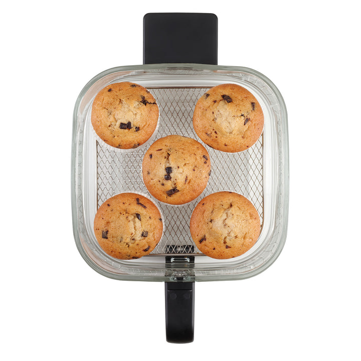 Friggitrice senza olio Concept Glass&Fast, capacità 5,5 L, 7 programmi, display LED touchscreen, modalità di frittura salutare, contenitore in vetro, FR5500