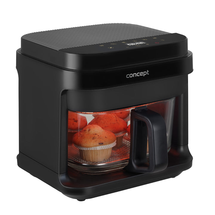 Friggitrice senza olio Concept Glass&Fast, capacità 5,5 L, 7 programmi, display LED touchscreen, modalità di frittura salutare, contenitore in vetro, FR5500