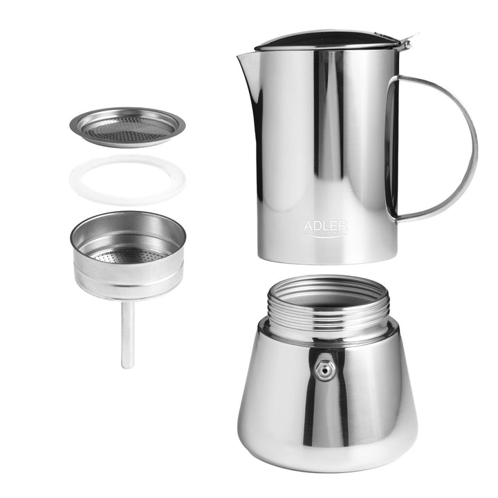 Caffettiera Adler, macchina per caffè espresso, capacità 620 ml, colore argento acciaio, AD 4417