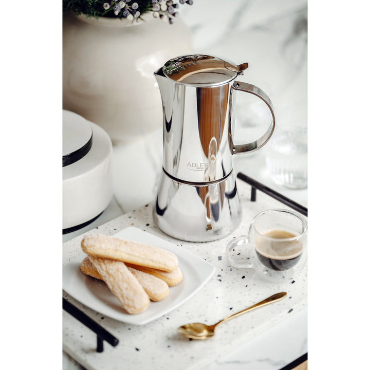 Caffettiera Adler, macchina per caffè espresso, capacità 620 ml, colore argento acciaio, AD 4417