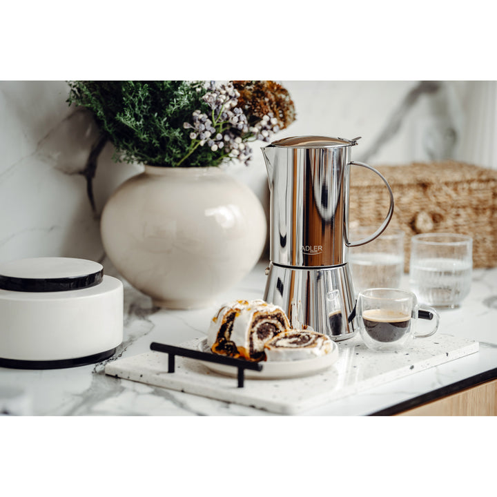 Caffettiera Adler, macchina per caffè espresso, capacità 620 ml, colore argento acciaio, AD 4417