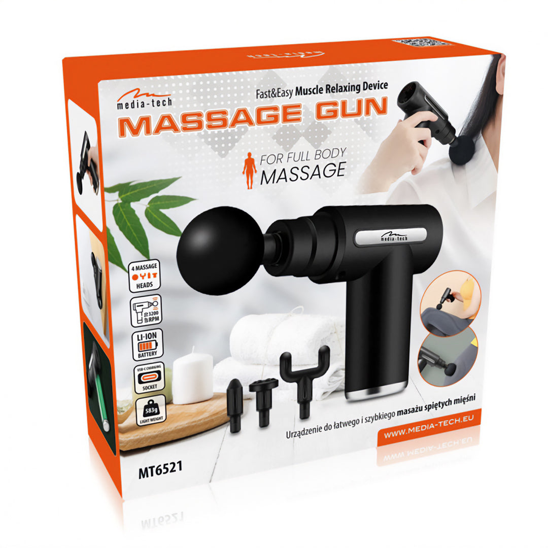 Massaggiatore per un massaggio facile e veloce dei muscoli contratti, Media-tech, 4 testine massaggianti intercambiabili, MT6521