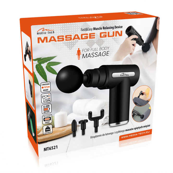 Massaggiatore per un massaggio facile e veloce dei muscoli contratti, Media-tech, 4 testine massaggianti intercambiabili, MT6521