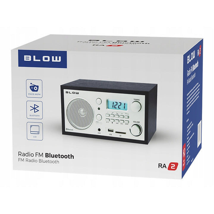 Radio portatile analogica Blow, funzione Bluetooth, connettori USB, AUX e SD, ricezione stazioni radio AM/FM, display LCD, orologio e sveglia, 77-531#