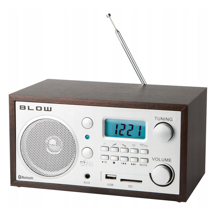 Radio portatile analogica Blow, funzione Bluetooth, connettori USB, AUX e SD, ricezione stazioni radio AM/FM, display LCD, orologio e sveglia, 77-531#