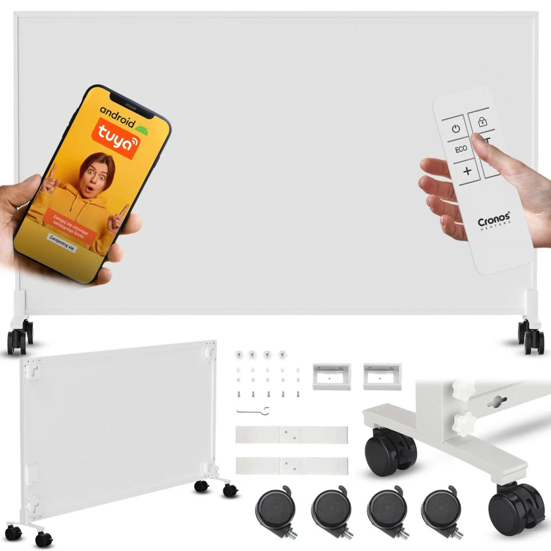 Riscaldatore a infrarossi Cronos, 800 W, ideale per chi soffre di allergie, superficie opaca, ultrasottile, termostato integrato e controllo remoto tramite telefono o telecomando, Carbon P800 TWP