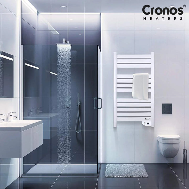 Radiatore elettrico da bagno Cronos, potenza 500 W, riscalda ambienti fino a 6 m², display LCD, funzione AUTO, TIMER e rilevamento finestra aperta, TW-500