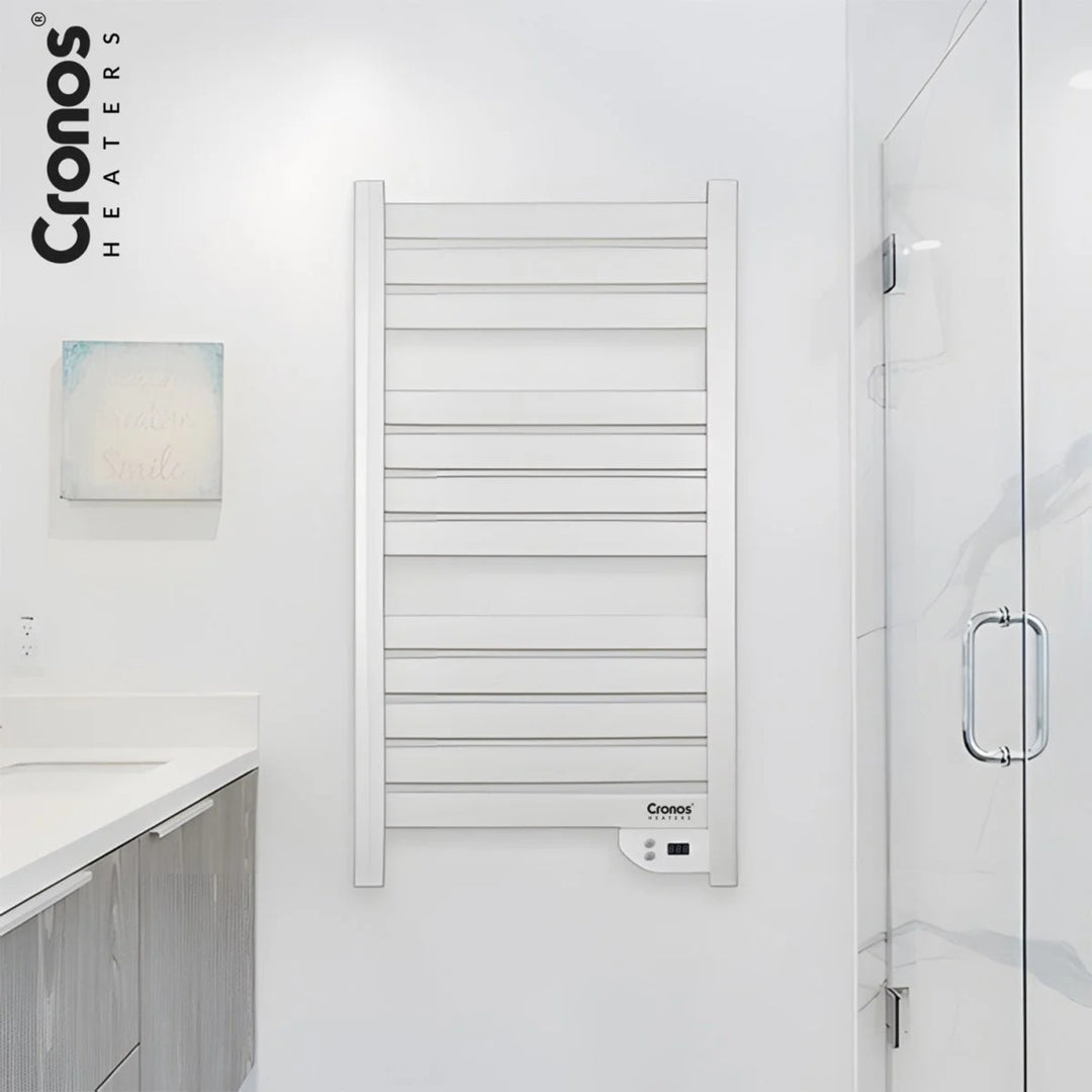 Radiatore elettrico da bagno Cronos, potenza 500 W, riscalda ambienti fino a 6 m², display LCD, funzione AUTO, TIMER e rilevamento finestra aperta, TW-500