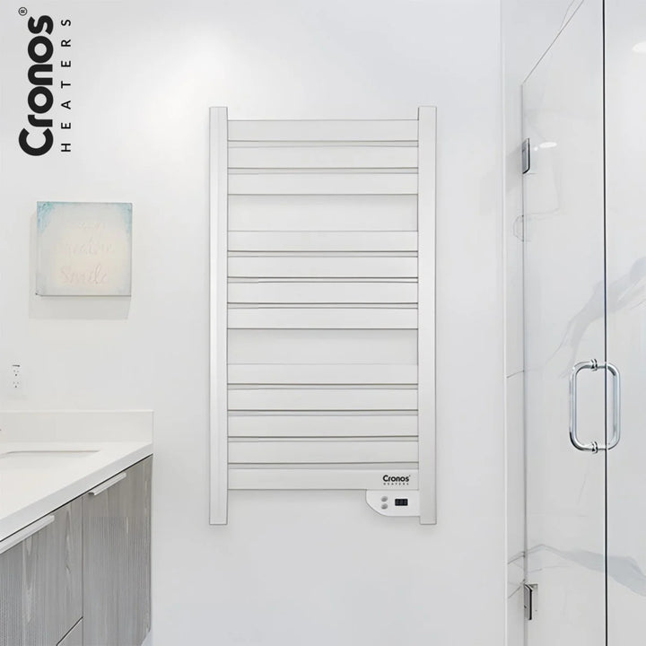 Radiatore elettrico da bagno Cronos, potenza 500 W, riscalda ambienti fino a 6 m², display LCD, funzione AUTO, TIMER e rilevamento finestra aperta, TW-500