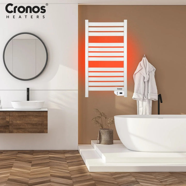 Radiatore elettrico da bagno Cronos, potenza 500 W, riscalda ambienti fino a 6 m², display LCD, funzione AUTO, TIMER e rilevamento finestra aperta, TW-500