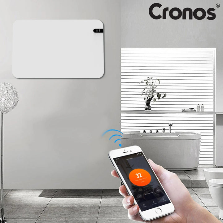 Riscaldatore elettrico Cronos, colore bianco, potenza 450 W, riscaldamento di ambienti fino a 14 m², termostato integrato, comando a distanza, funzione di rilevamento finestra aperta, piedini inclusi, WFH-450TW
