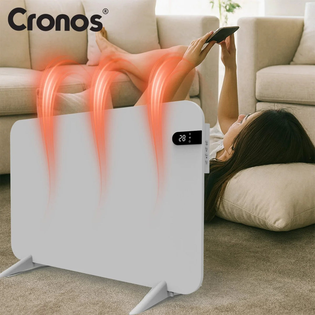 Riscaldatore elettrico Cronos, colore bianco, potenza 450 W, riscaldamento di ambienti fino a 14 m², termostato integrato, comando a distanza, funzione di rilevamento finestra aperta, piedini inclusi, WFH-450TW