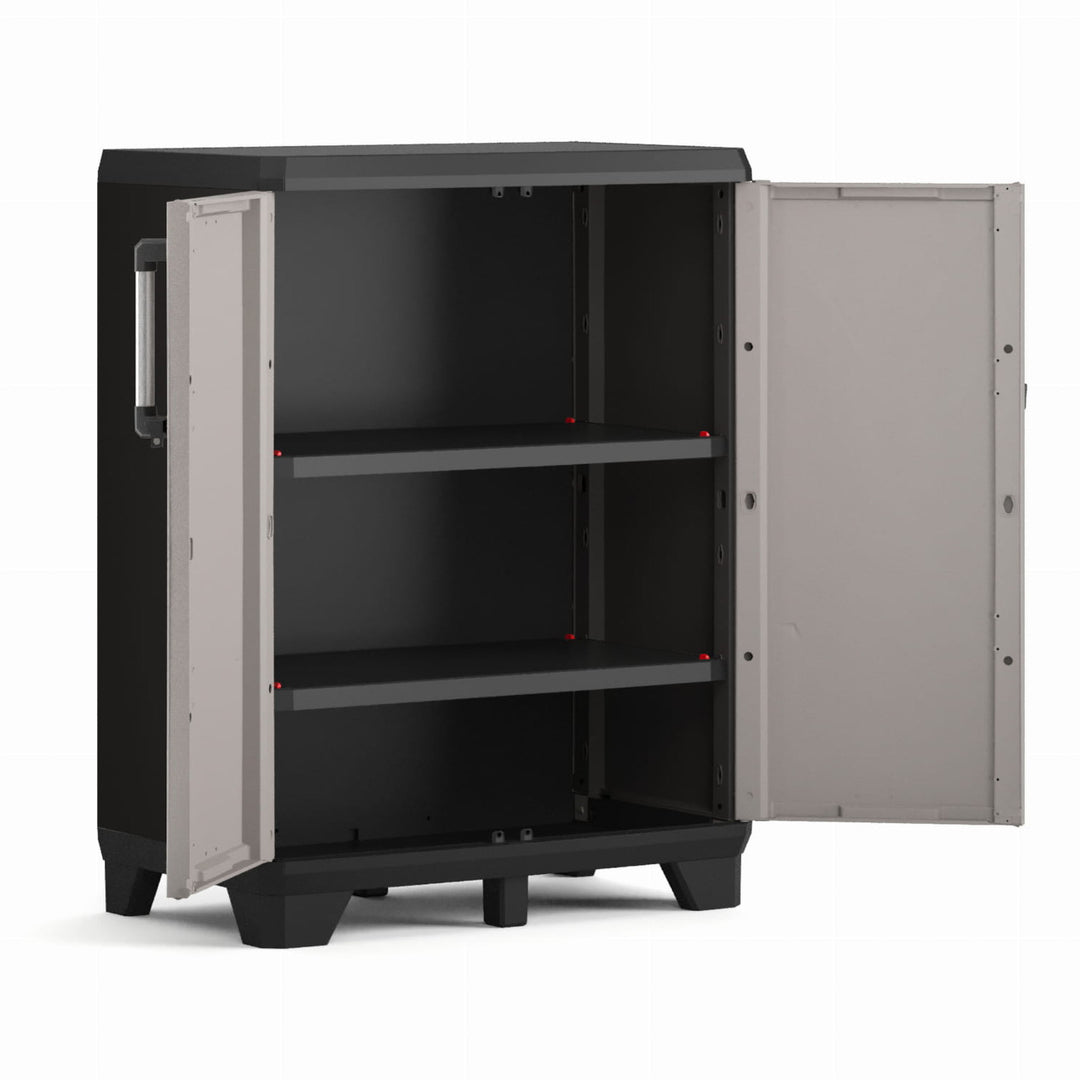 Armadio basso Keter, ripiani regolabili, struttura rinforzata, colore: grigio/nero, Pro