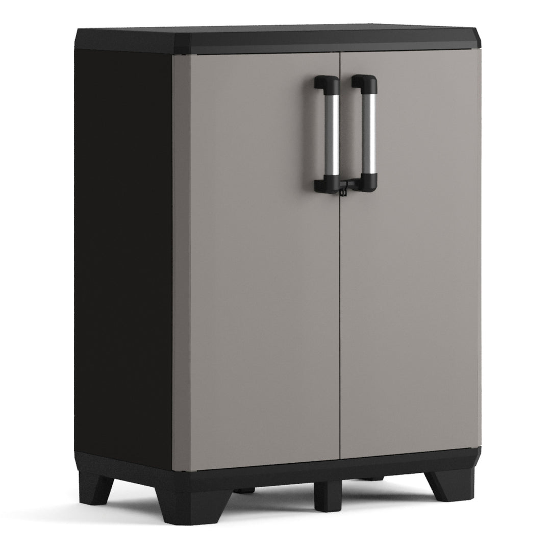 Armadio basso Keter, ripiani regolabili, struttura rinforzata, colore: grigio/nero, Pro
