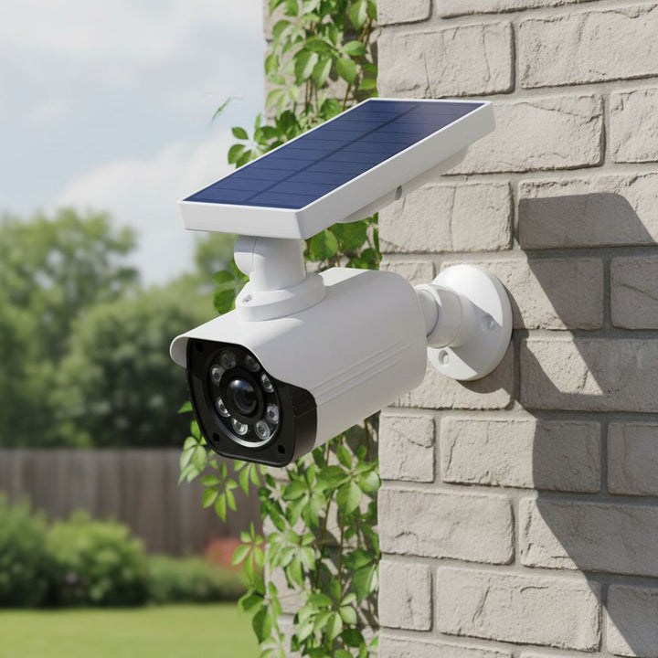Falsa telecamera solare, LED lampeggiante, sensore di movimento, illuminazione a LED, adesivo gratuito, SOL1800S, 2 pezzi