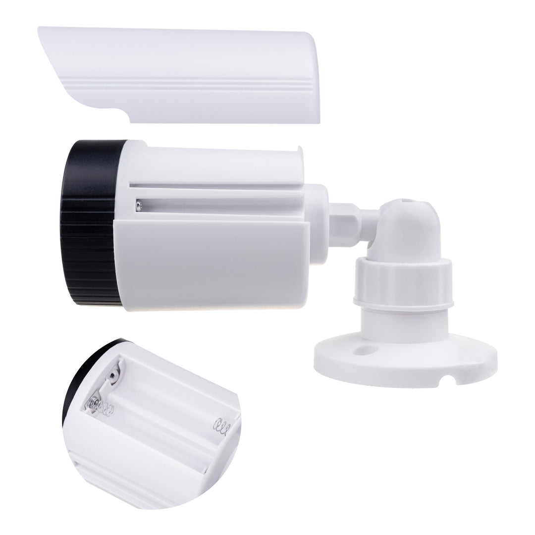 Set di due telecamere tubolari finte, LED IR, bianche, alimentazione 2xAA (incluse), ABS, IR1800 WT