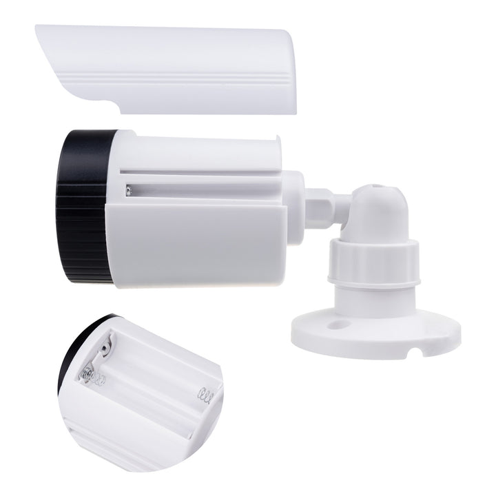 Set di due telecamere tubolari finte, LED IR, bianche, alimentazione 2xAA (incluse), ABS, IR1800 WT