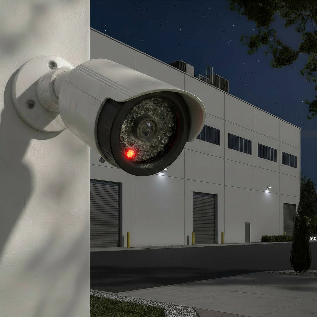 Set di due telecamere tubolari finte, LED IR, bianche, alimentazione 2xAA (incluse), ABS, IR1800 WT