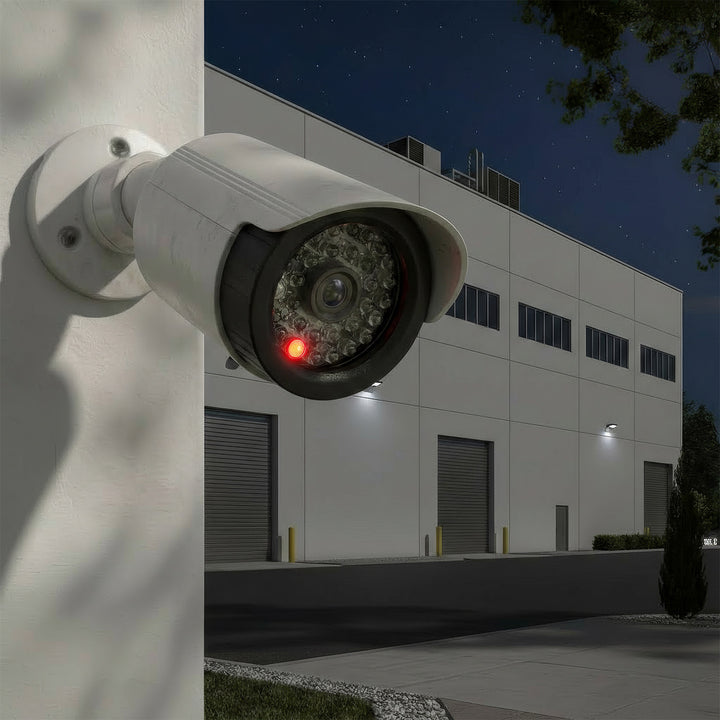 Set di due telecamere tubolari finte, LED IR, bianche, alimentazione 2xAA (incluse), ABS, IR1800 WT