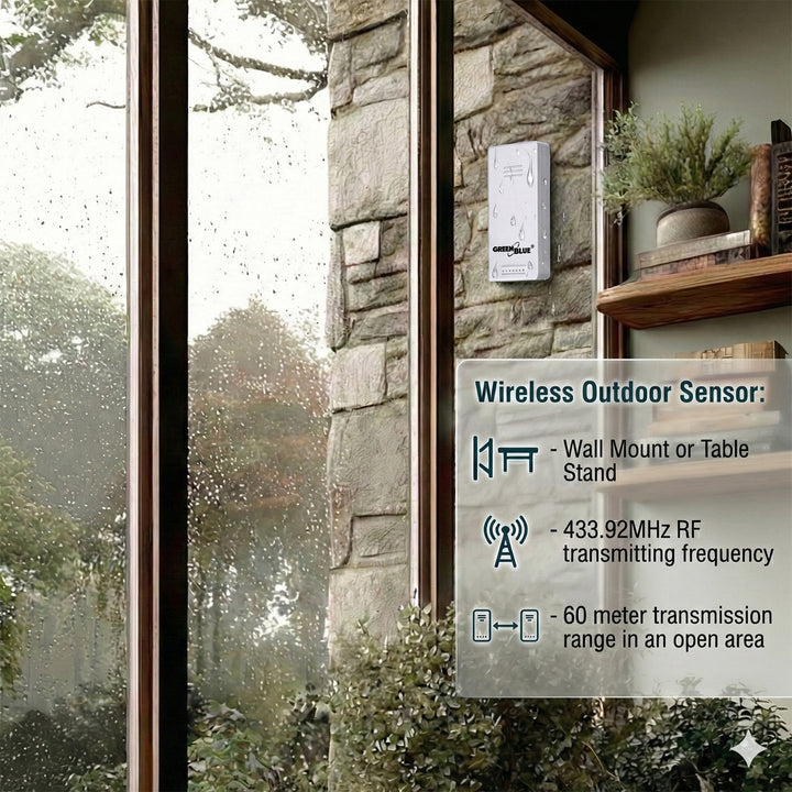Stazione meteorologica wireless GreenBlue, temperatura + umidità IN/OUT, orologio + sveglia + data, scelta tra °C / °F, portata fino a 60 m, GB169, 4 batterie AAA
