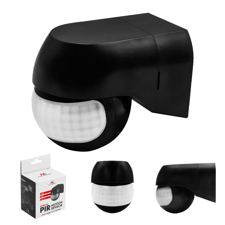 Rilevatore di movimento PIR 12-24 V Maclean, a infrarossi, IP44, nero, portata 12 m, carico massimo 60/120 W, MCE623 B