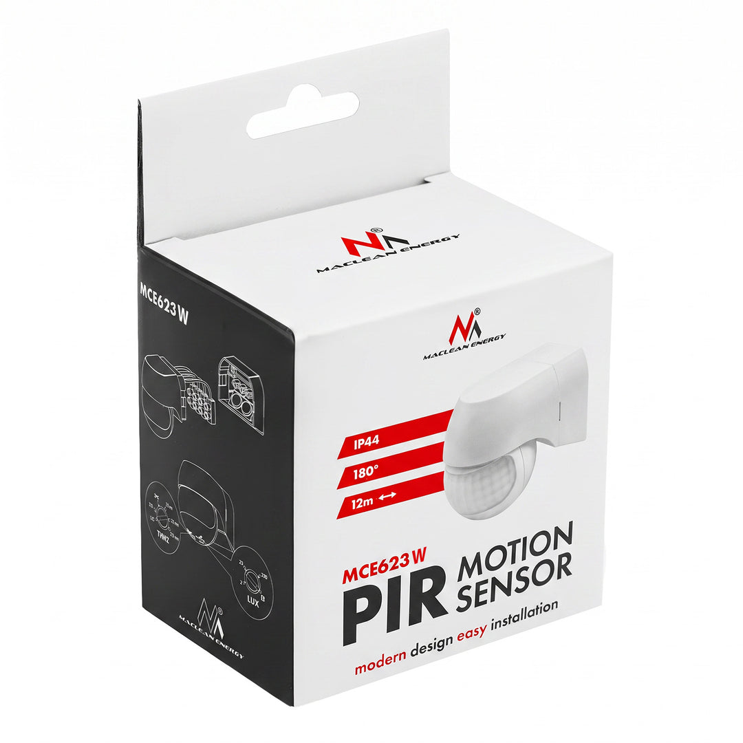 Rilevatore di movimento PIR 12-24 V Maclean, a infrarossi, IP44, bianco, portata 12 m, carico massimo 60/120 W, MCE623 W