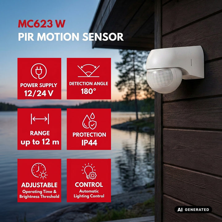 Rilevatore di movimento PIR 12-24 V Maclean, a infrarossi, IP44, bianco, portata 12 m, carico massimo 60/120 W, MCE623 W