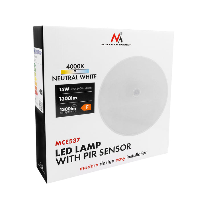 Lampada LED con sensore PIR Maclean, da soffitto, 15 W, 1300 lm, IP54, 220-240 V~ 50/60 Hz, MCE537