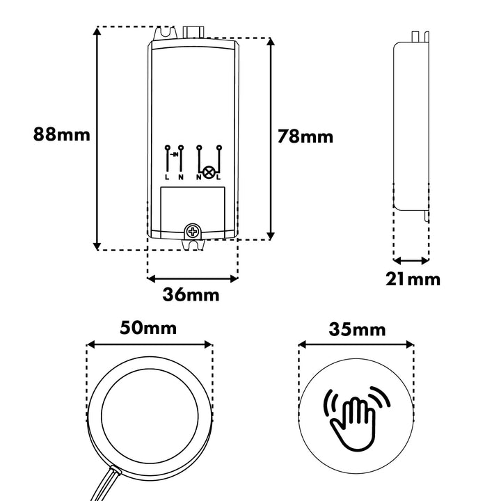 Interruttore touch da incasso Maclean, <40 mm, 110-240 V CA, carico massimo 600 W per LED, MCE824