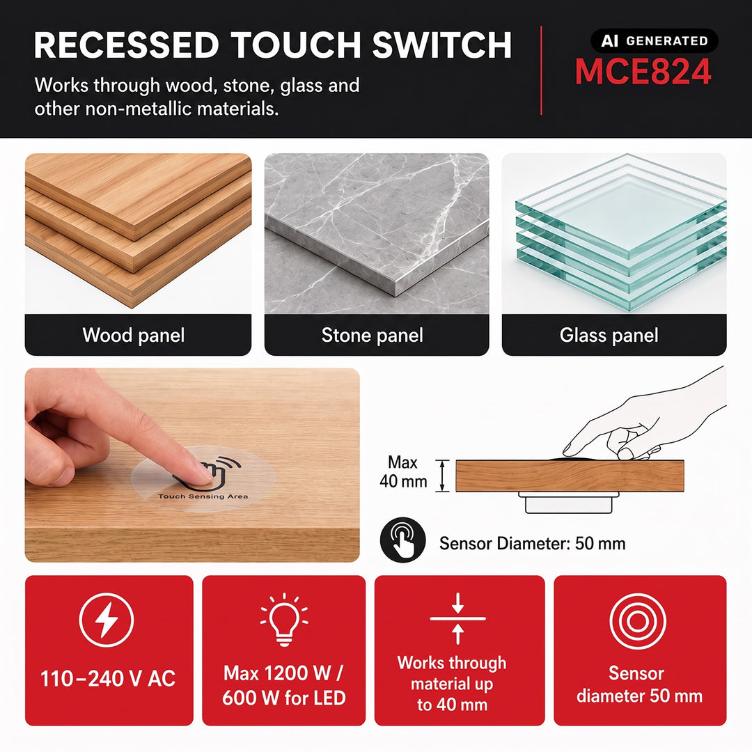 Interruttore touch da incasso Maclean, <40 mm, 110-240 V CA, carico massimo 600 W per LED, MCE824