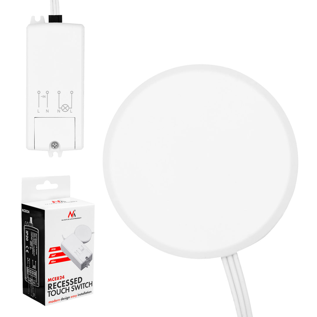 Interruttore touch da incasso Maclean, <40 mm, 110-240 V CA, carico massimo 600 W per LED, MCE824