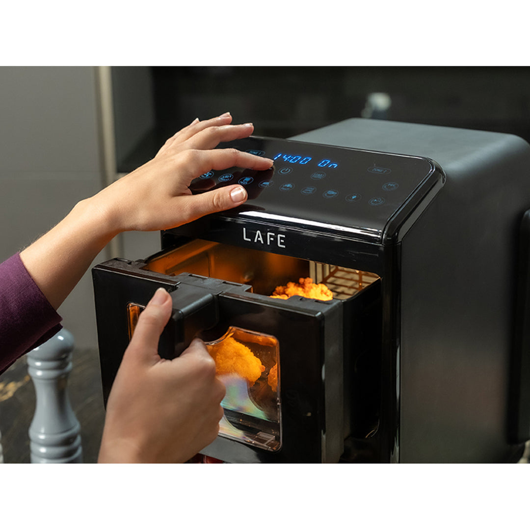 Friggitrice senza olio LAFE, air fryer, 2 camere da 5 L, potenza 2460 W, display LCD, Dual Fry