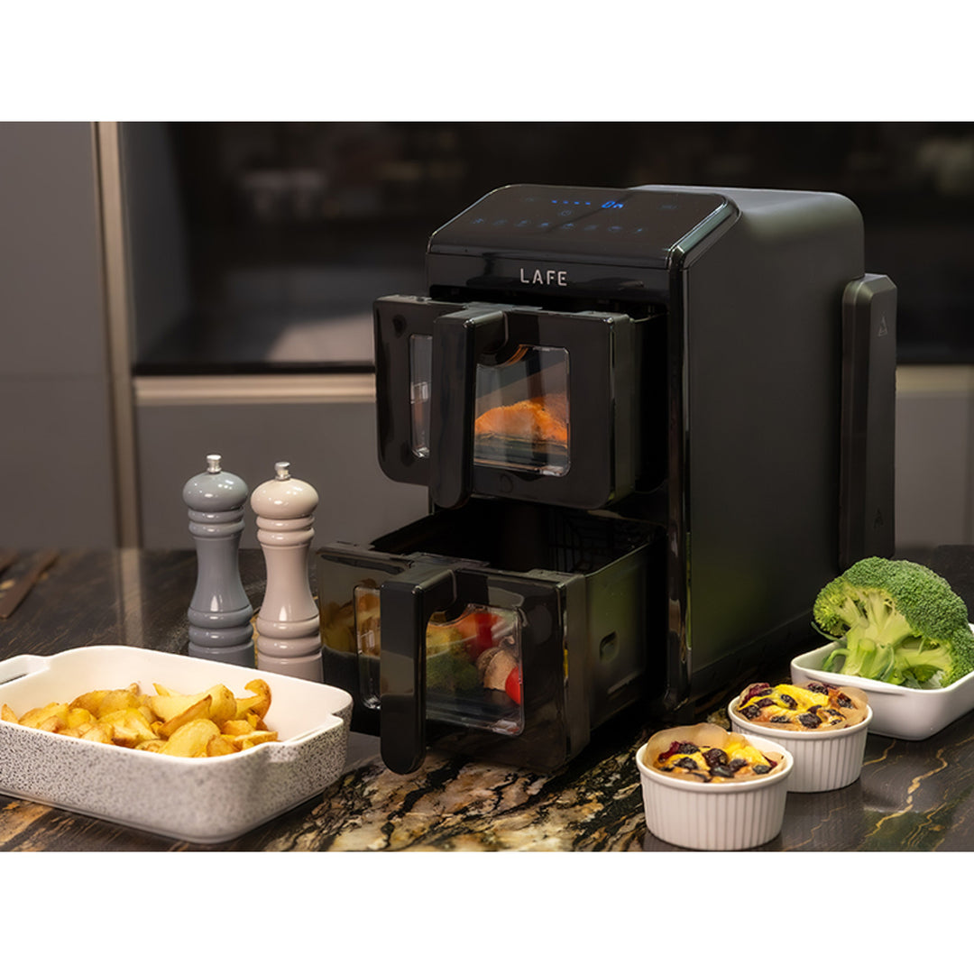 Friggitrice senza olio LAFE, air fryer, 2 camere da 5 L, potenza 2460 W, display LCD, Dual Fry