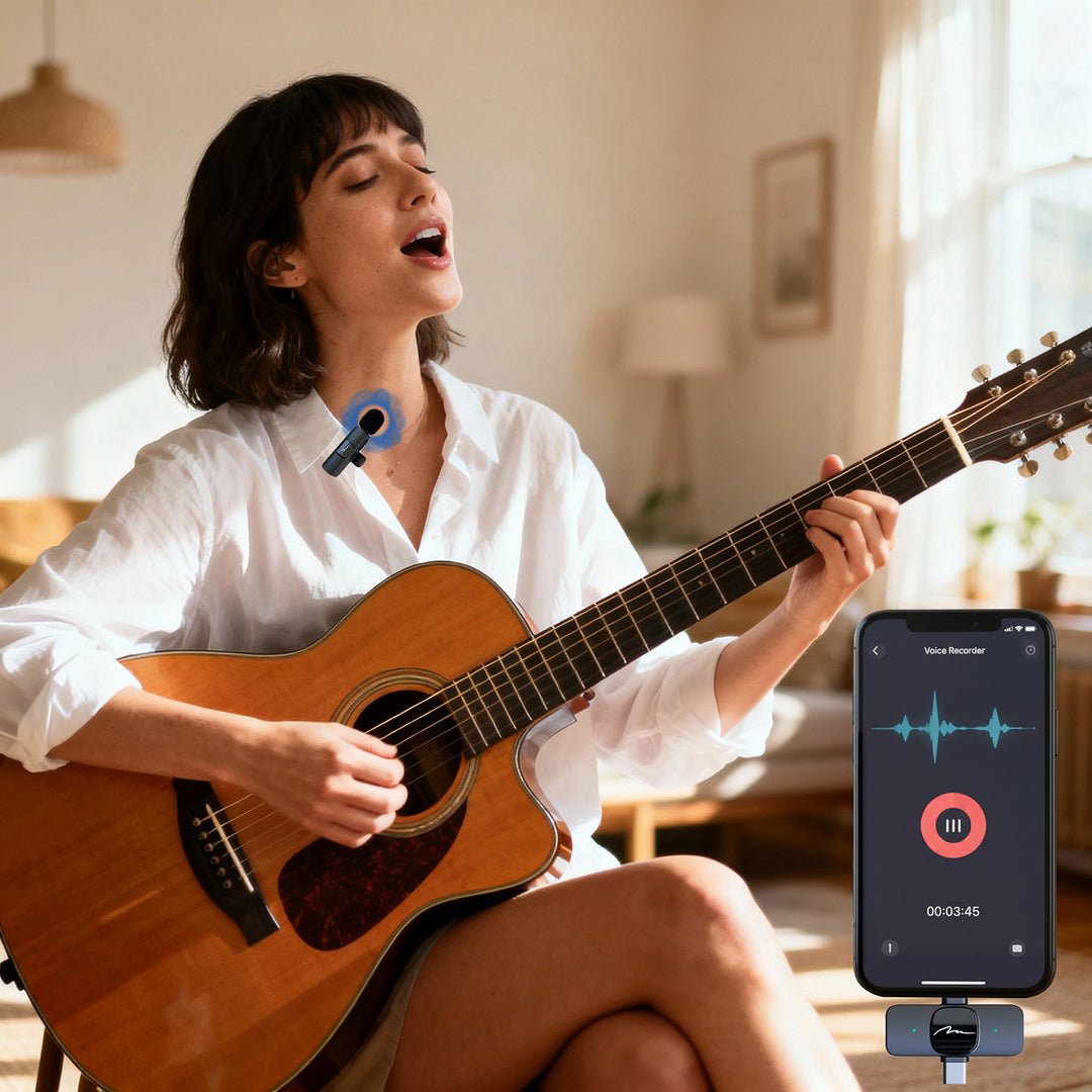 MICRO-MIC DUO - 2 microfoni wireless a clip (set), iOS e Android (OTG), mini, super sensibili. USB-C e LIGHTNING, Mediatech