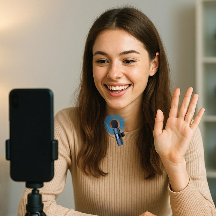 MICRO-MIC DUO - 2 microfoni wireless a clip (set), iOS e Android (OTG), mini, super sensibili. USB-C e LIGHTNING, Mediatech
